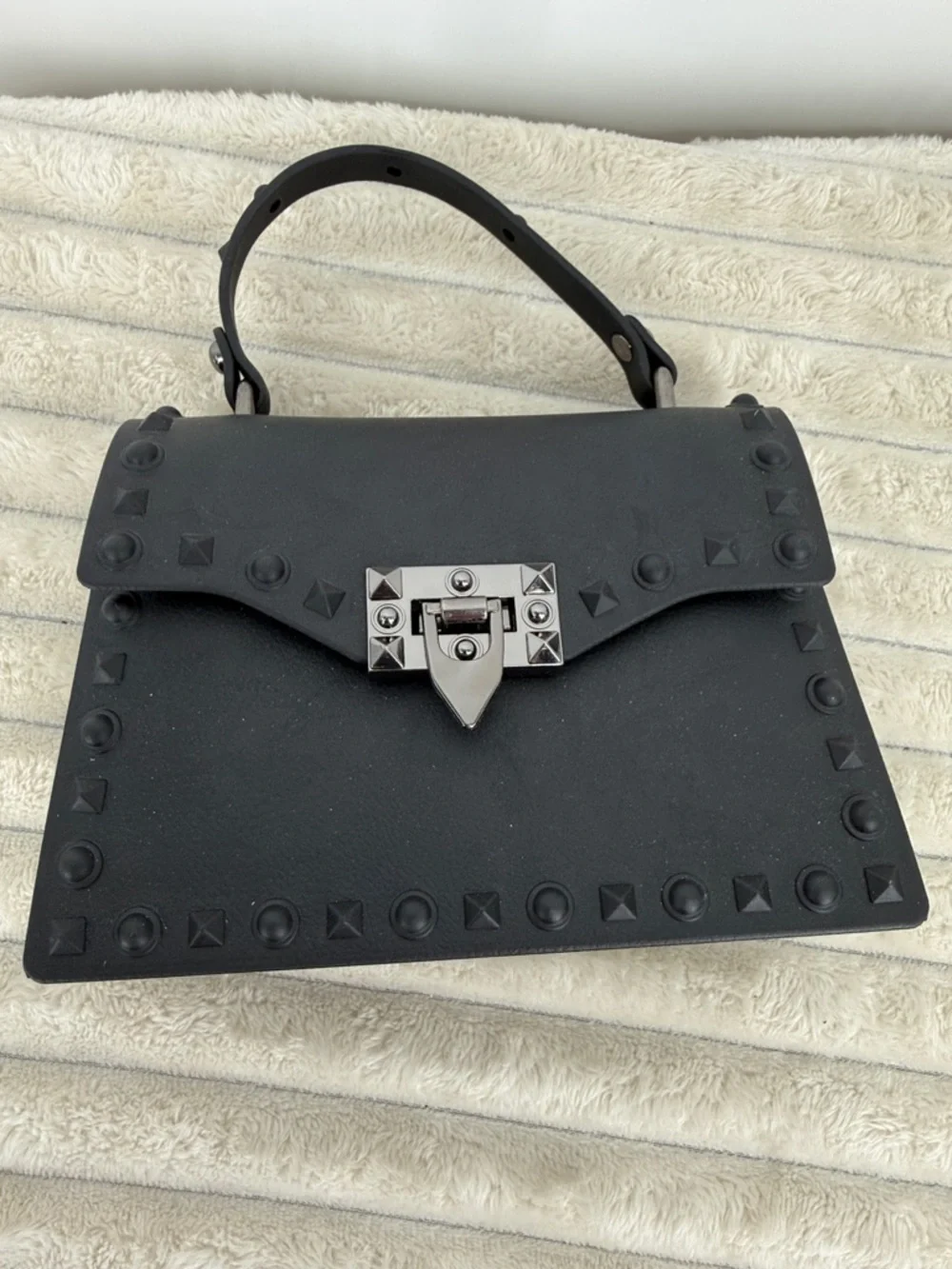 Goth Matte Black Studded Rubber Jelly Hand Bag/Purse Unique!
